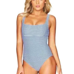 SEA LEVEL Women Swimsuit Size 4 Blue One Piece Sorento Stripe Vacation hb-18 - Picture 1 of 13