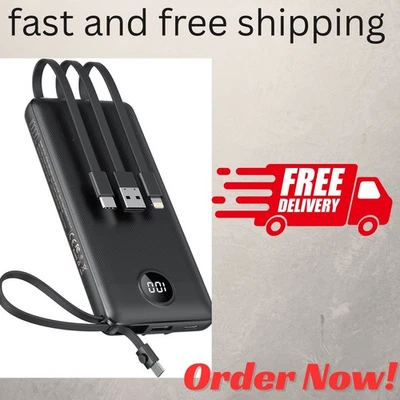 VEEKTOMX 10000mAh 便携式充电器 带线缆 快速 免运费 — 第 1/4 张图片