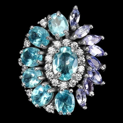 Anello in argento sterling 925 ovale apatite 7x5 mm tanzanite pietra... - Immagine 1 di 4