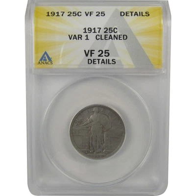 1917 Type 1 Standing Liberty Quarter VF 25 Details ANACS SKU:I22335 - Image 1 of 4