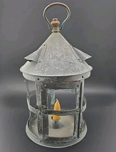 Antigua linterna de vela de ventana de mica de hojalata - Imagen 1 de 14
