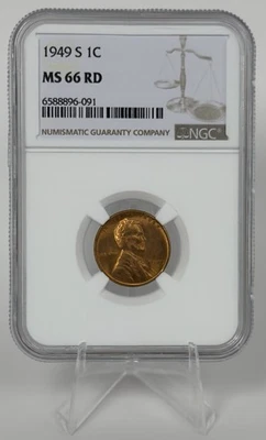 1949 S Lincoln Wheat Cent NGC MS66 RD Red Die Clash DDO DDR Brilliant UNC - Image 1 of 4