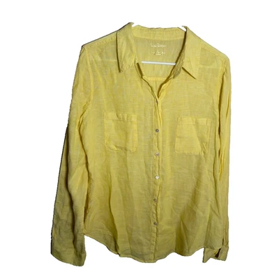 Женская рубашка Lilly Pulitzer большая желтая с воротником на пуговицах 100% льняной топ - Изображение 1 из 4