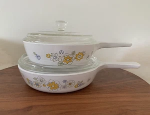 Vintage Corning Ware Floral Boquet Sauce Pan P-81-B & Skillet P-83-B with Lids - Picture 1 of 12