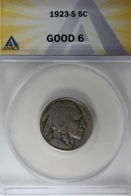1923-S  .05   ANACS   G 6    Buffalo Nickel, Indian Nickel, 5 Cent Piece - Image 1 of 2