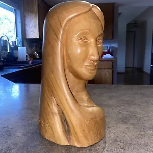 Hand Carved Juniper Bust Of Woman 12” Signed - Picture 1 of 9