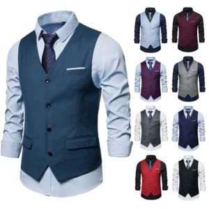 Mens Business Vest Single Breasted Sleeveless Jacket Slim Fit Casual Waistcoat - Picture 1 of 21