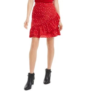 MAISON JULES Women's Red Rainbow Dot Printed Ruffled Pull-on A-Line Skirt S TEDO - Picture 1 of 2