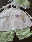 Vintage Alexis NWT White Green 3 PC Set top Embroidery bloomers hat seersucker