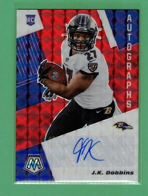 2020 PANINI MOSAIC J.K. DOBBINS AUTO RED PARALLEL ROOKIE RC RAVENS #RA23 - Image 1 of 2