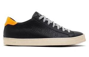 P448 John Mens Leather Low Top Sneaker Shoes Black Orange Size 44 / US 10.5 - 11 - Picture 1 of 5