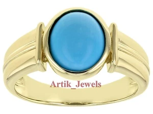 Turquesa natural de la Bella Durmiente con anillo de plata enchapado en oro de 14K para hombre #377 - Imagen 1 de 11