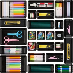 25 PCS Plastic Office Desk Drawer Organizer Trays Set Storage Bins for Desk - Picture 1 of 7