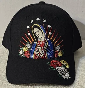 GUADALUPE VIRGIN MARY FLOWER ROSE RELIGIOUS STAR BASEBALL CAP ( BLACK ) - Picture 1 of 3