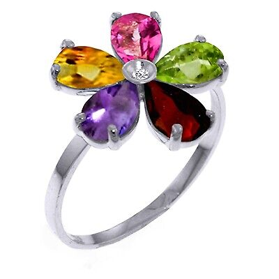 18K. SOLID GOLD RING WITH NATURAL DIAMOND & MULTI GEMS (White Gold)