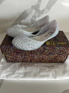 KIDS MEL BY MELISSA CAMPANA ZIG ZAG SILVER GLITTER FLATS GIRL SIZE 12 - Picture 1 of 7