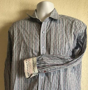 Robert Graham Button Front L/S Shirt Flip Cuffs Blue Stripe XL - Picture 1 of 10