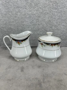 Set Of 2 China Pearl Fine China Jennifer Floral Gold Sugar Bowl & Cream Set - Picture 1 of 9