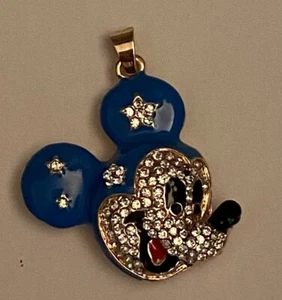 Betsey Johnson Jewelry Blue Enamel & Crystal Cartoon Mickey Mouse Pendant - Picture 1 of 6