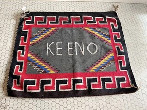 Vintage Navajo Rug native american indian Pictorial KEENO Name Weaving 28x34 - Picture 1 of 14