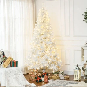7.5' Prelit Christmas Tree Artificial Xmas Tree Metal Stand White - Picture 1 of 11