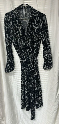 Women's NY Collection  3/4 Roll Tab Sleeve Shirtdress Black/White  - Size S - Image 1 of 4