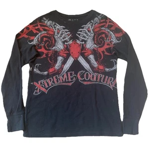 Y2K Xtreme Couture Affliction MMA Graphic Print Long Sleeve Thermal Men's Medium - Picture 1 of 8