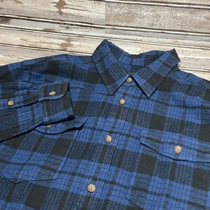 Eddie Bauer Plaid Flannel Shirt Mens Size Large Blue Black Button Up Long Sleeve - Picture 1 of 6