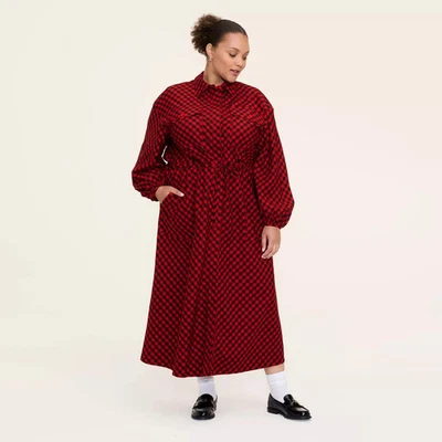 Vestido camisero midi utilitario de manga larga a cuadros Buffalo para mujer - Woolrich rojo/negro Foto 1 de 4