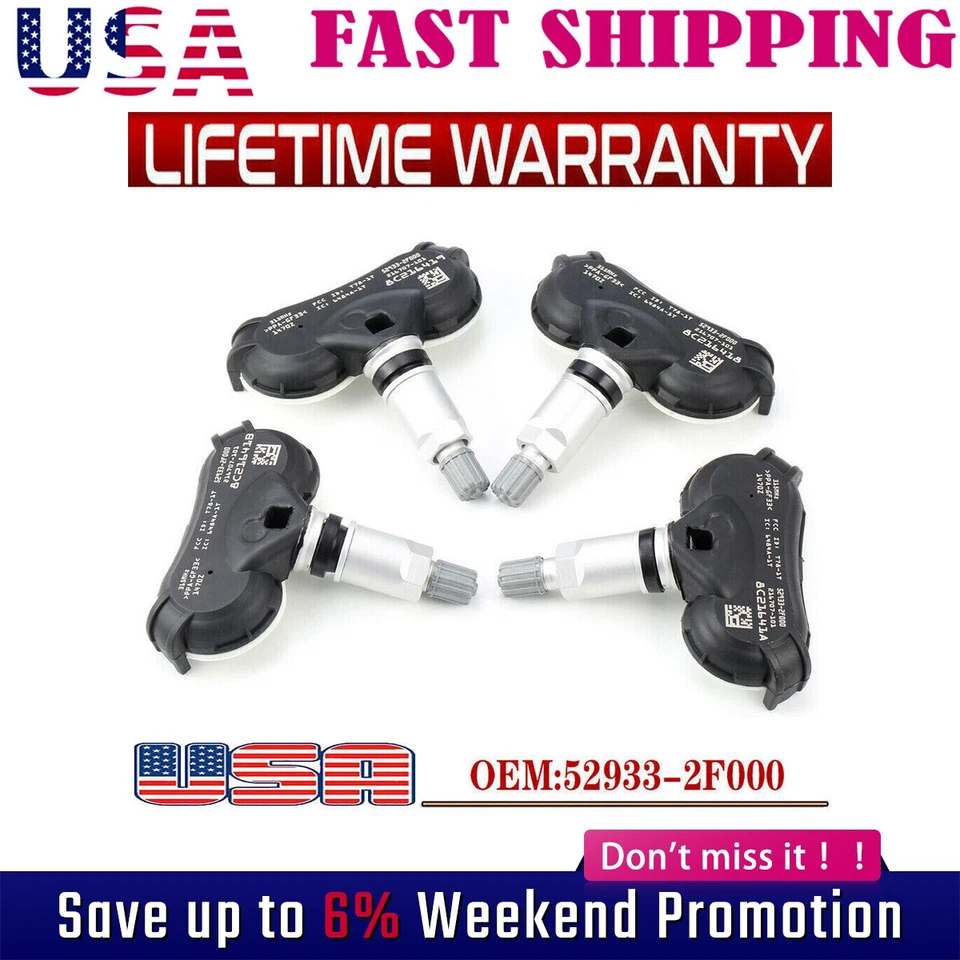 Conjunto de 4 Sensor de Pressão dos Pneus TPMS 52933-2F000 para Hyundai Tucson Kia - Imagem 1 de 4