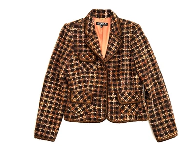Blazer Allen Schwartz 10 Negro Naranja Boucle Tweed Tejido Chaqueta De Colección Y2K Foto 1 de 4