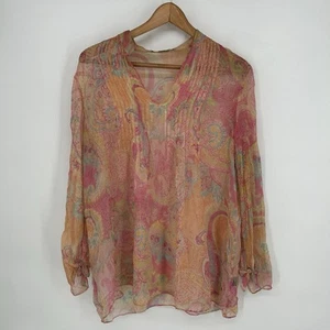 Blusa Lauren Ralph Lauren Mujer Grande Manga Larga Seda Paisley Manga Campana - Imagen 1 de 7