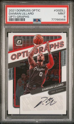 DAMIAN LILLARD 2021-22 Panini Donruss Opti-Graphs Auto/99 PSA 9 Blazers Foto 1 de 2