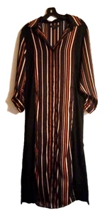 DONNA KARAN Sleepwear Maxi Nightgown Sleep Gown Black w/ brown,mustard,orange - Picture 1 of 7