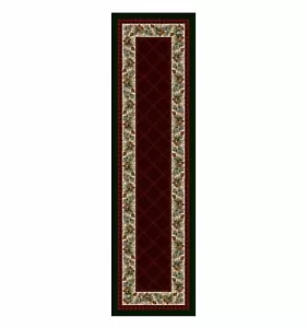 PINE CREEK PINECONE BORDER DESIGN AREA RUG - 2' X 8' RUNNER - GARNET - Picture 1 of 1