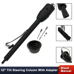 Universal 32" Tilt Manual Steering Column GM Black w/ 9 Holes Adapter No Key - Picture 1 of 11