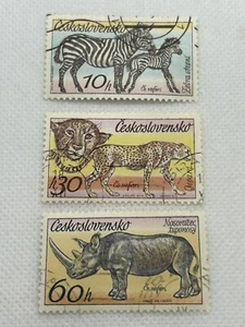 Czechoslovakia Stamps x 3 Animals Franked Rhino Zebra Cheetah - Picture 1 of 5