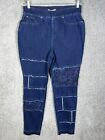 Masseys Patchwork Lace Floral Raw Edge Pull On Skinny Jeans Womens Size 18W Blue