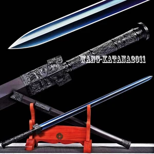 Black Dragon Chinese Han Dynasty Jian汉剑 Blue 1095 Steel Double Edge Sword Ebony - Picture 1 of 10