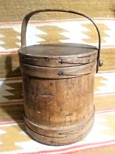 SWEET 1880s Antique Primitive Firkin Sugar Bucket w/ Lid and Handle Orig Finish