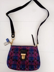 Coach Poppy Tartan Plaid Crossbody Shoulder Bag Purse Navy & Red W/Metallic - Picture 1 of 14
