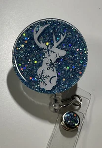 Sparkly Winter/Snow Deer Glitter Retractable Badge Reel - Picture 1 of 3