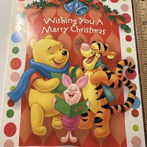 Vtg UNUSED Christmas Card Bear Winnie the Pooh Tigger Piglet W/Env - Picture 1 of 4