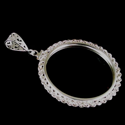 Coin Bezel 38mm Morgan, Peace, Ike Sterling Silver Rope Large Silver Bail - Image 1 of 2