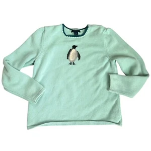 Lands end blue sweater penguin girls size large 14 winter preppy classic top - Picture 1 of 5
