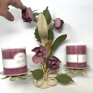 Aplique de pared vintage Shabby Chic Rosas Metal Tole Cottage 12x11 crema y rosa rosa - Imagen 1 de 13