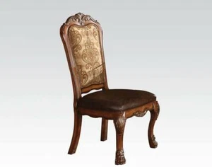 Cherry Oak Dresden Woodcarving and Tapestry Finish Dining Side Chair Set of 2 - Picture 1 of 2
