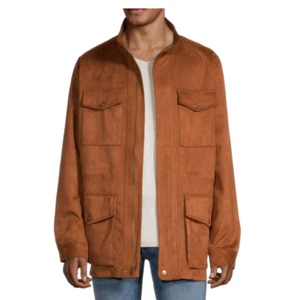 NWT FRYE AND CO Mens Lightweight Faux Suede Jacket ~ Size L ~ Cognac - Picture 1 of 7