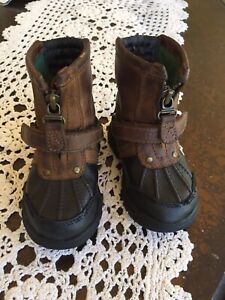 Polo Ralph Lauren Brown and Black Conquered Leather Upper Boys Boots Size 5.5