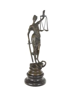 Bronze Figur Justitia Göttin des Rechtwesen auf Marmorsockel H: 24 cm (1926) - Picture 1 of 4